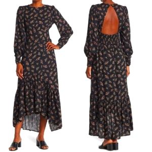 NWT AFRM Gilda Back Cutout Maxi Dress in Noir Bouquet, Size M